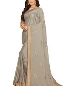 Grey printed crepe saree with blouse