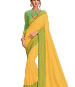 Yellow embroidered dupion silk saree with blouse