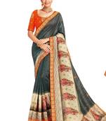 Grey printed art silk saree with blouse