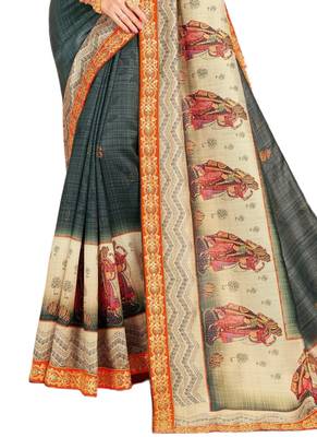 Grey printed art silk saree with blouse 3