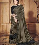 Mehendi plain lycra saree with blouse
