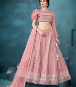 Light-pink embroidered net semi stitched lehenga