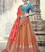 Orange embroidered silk semi stitched lehenga