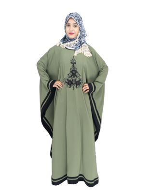 Green embroidered crepe abaya 1