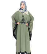 Green embroidered crepe abaya