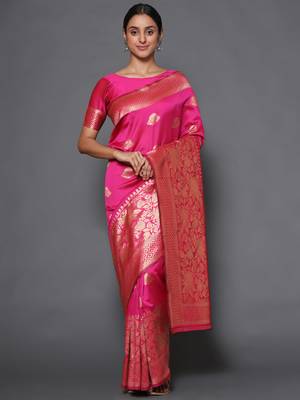 Glemora Pink Beautiful Ethnic Wear Silk Blend  Traditional Saree 1