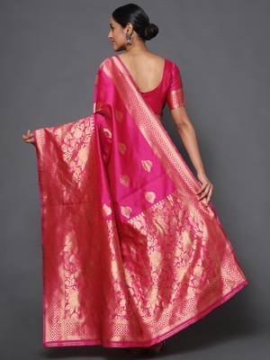 Glemora Pink Beautiful Ethnic Wear Silk Blend  Traditional Saree 3