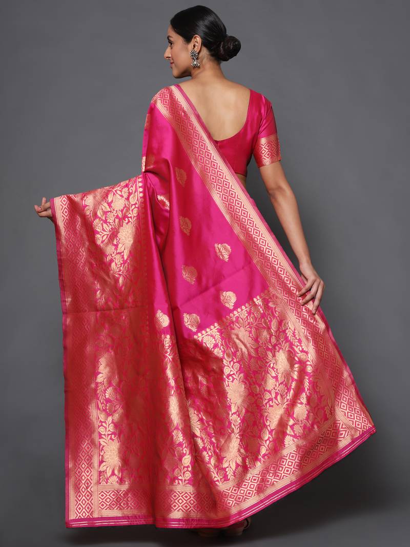 Glemora Pink Beautiful Ethnic Wear Silk Blend  Traditional Saree
