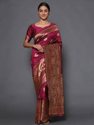 Glemora Wine Beautiful Ethnic Wear Silk Blend  Traditional Saree 1