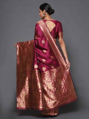 Glemora Wine Beautiful Ethnic Wear Silk Blend  Traditional Saree 3