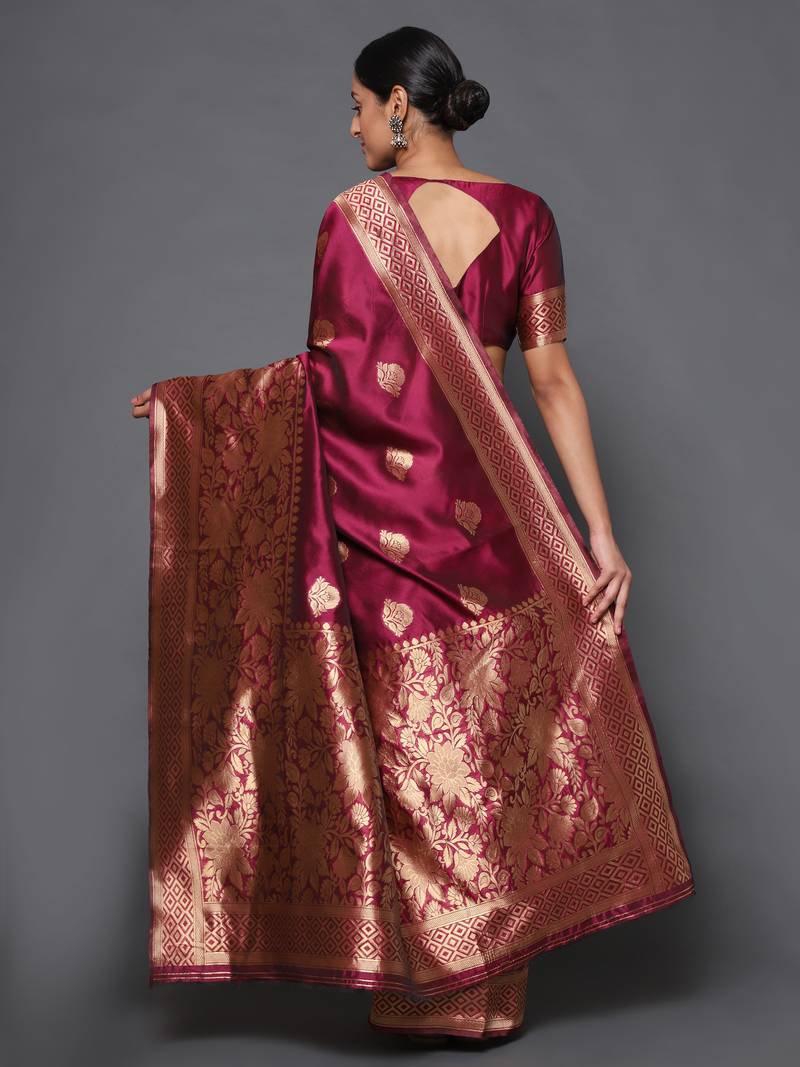 Glemora Wine Beautiful Ethnic Wear Silk Blend  Traditional Saree