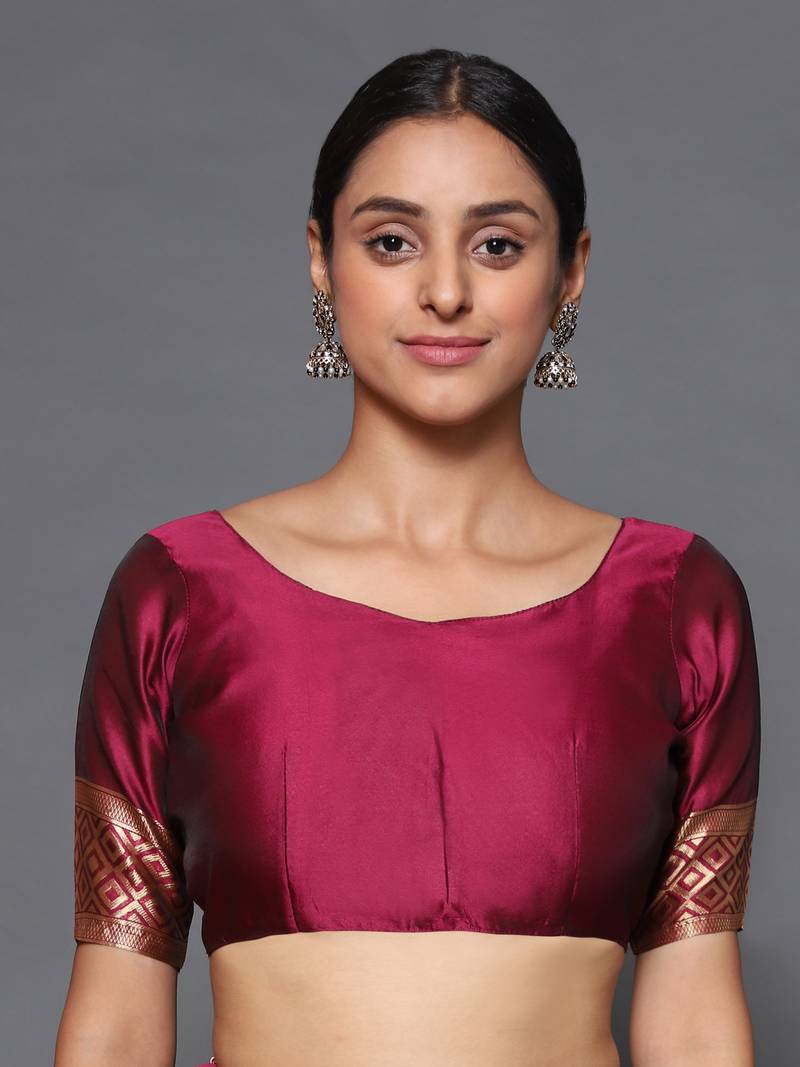 Glemora Wine Beautiful Ethnic Wear Silk Blend  Traditional Saree