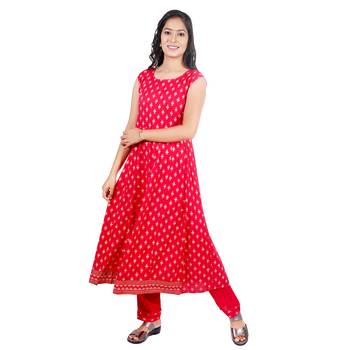 Women's Rayon Printed Lily Gown With Ethnic Jacket Set 2