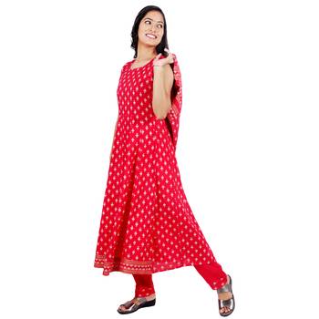 Women's Rayon Printed Lily Gown With Ethnic Jacket Set 3