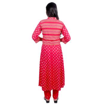Women's Rayon Printed Lily Gown With Ethnic Jacket Set 6