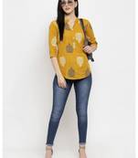 Women's Rayon Solid Printed Yellow Half Sleeves Round Neck Regular Top/Tunic/Crop Top/Shirt