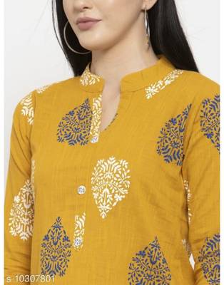 Women's Rayon Solid Printed Yellow Half Sleeves Round Neck Regular Top/Tunic/Crop Top/Shirt 3