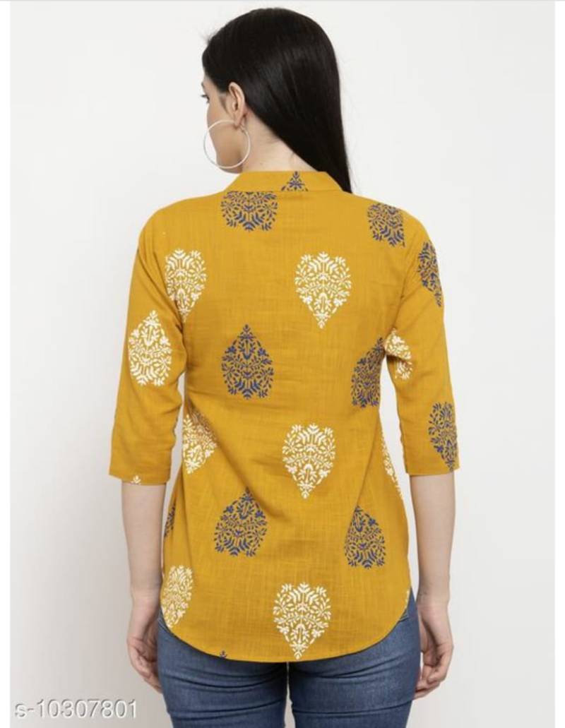 Women's Rayon Solid Printed Yellow Half Sleeves Round Neck Regular Top/Tunic/Crop Top/Shirt