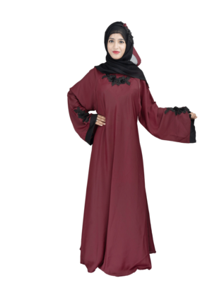 Maroon plain art silk abaya 9