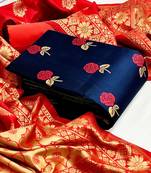  Blue Banarasi silk Unstitched dress material