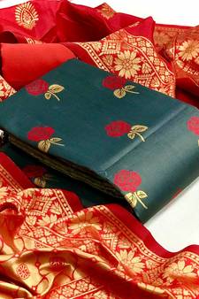  Grey Banarasi silk Unstitched dress material