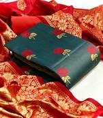  Grey Banarasi silk Unstitched dress material