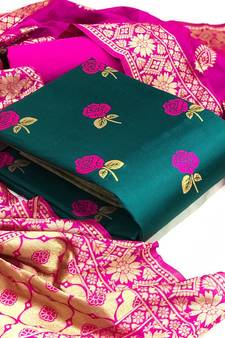  Rama Banarasi silk Unstitched dress material