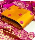 Yellow Banarasi silk Unstitched dress material