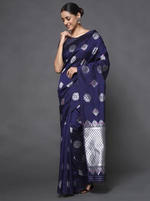 Glemora Blue Fancy Ethnic Wear Silk Blend  Traditional Saree 1