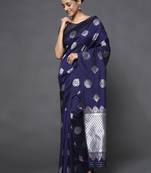 Glemora Blue Fancy Ethnic Wear Silk Blend  Traditional Saree