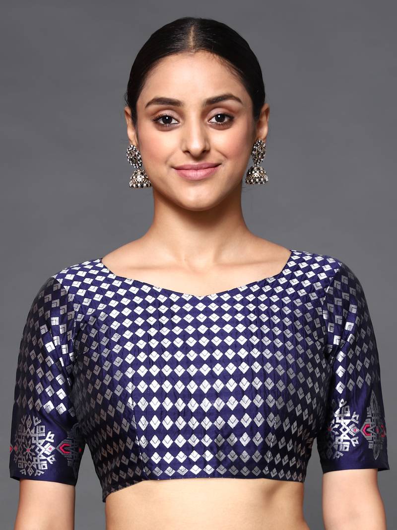 Glemora Blue Fancy Ethnic Wear Silk Blend  Traditional Saree