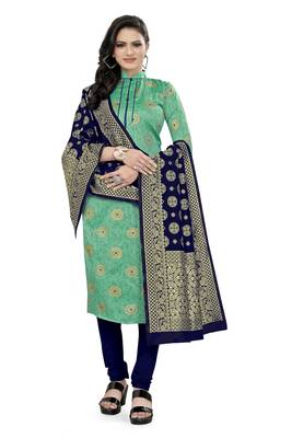  Light green Banarasi silk Unstitched dress material 2