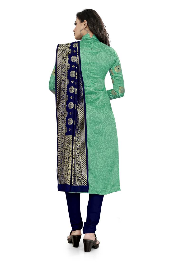  Light green Banarasi silk Unstitched dress material
