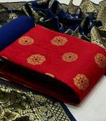  Red Banarasi silk Unstitched dress material