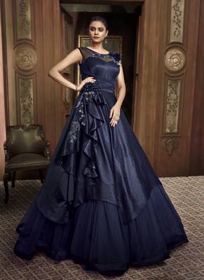 Navy-blue embroidered net salwar 1