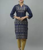 Navy Blue Gold Panel Printed Rayon Striaght Kurti