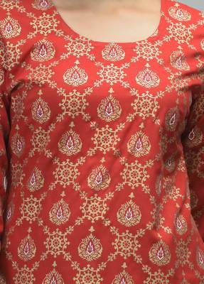 Red Gold Printed Rayon Straight Kurti 5