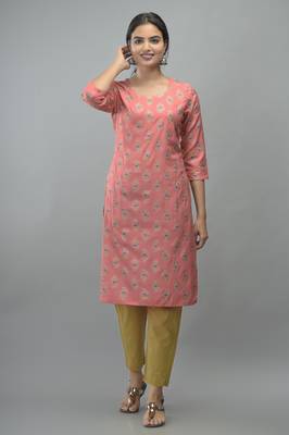 Peach Gold Printed Rayon Straight Kurti 1