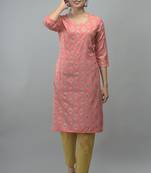Peach Gold Printed Rayon Straight Kurti