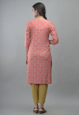 Peach Gold Printed Rayon Straight Kurti 2