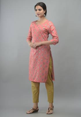 Peach Gold Printed Rayon Straight Kurti 3