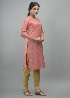Peach Gold Printed Rayon Straight Kurti 4