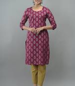 Purple Gold Printed Rayon Straight Kurti
