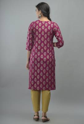 Purple Gold Printed Rayon Straight Kurti 2