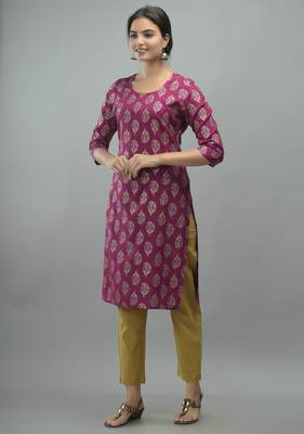 Purple Gold Printed Rayon Straight Kurti 3