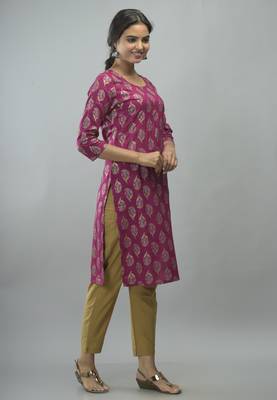 Purple Gold Printed Rayon Straight Kurti 4