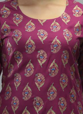 Purple Gold Printed Rayon Straight Kurti 5