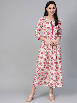 White printed cotton maxi-dresses 1