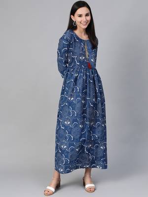 Blue printed cotton maxi-dresses 1