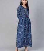 Blue printed cotton maxi-dresses